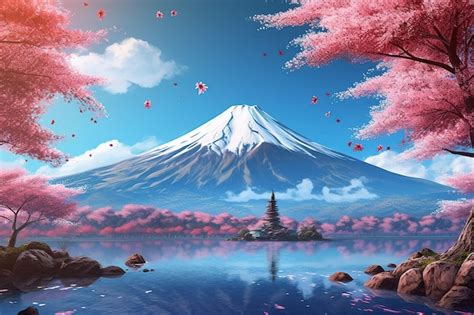 Premium AI Image | Tourist attraction Mount Fuji and cherry blossoms ...