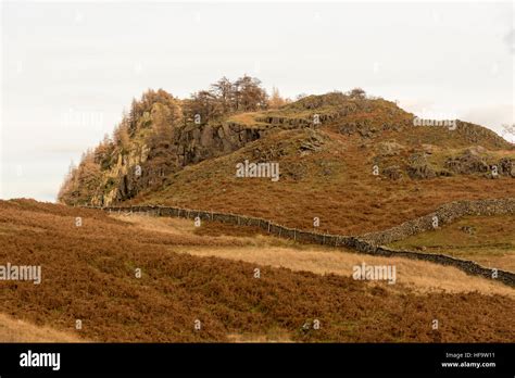 Castle crag rock formation near Borrowdale the Lake District Cumbria UK ...