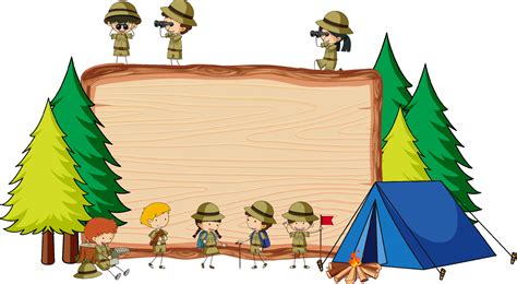 Empty wooden board with many kids in scout theme isolated 3500737 Vector Art at Vecteezy