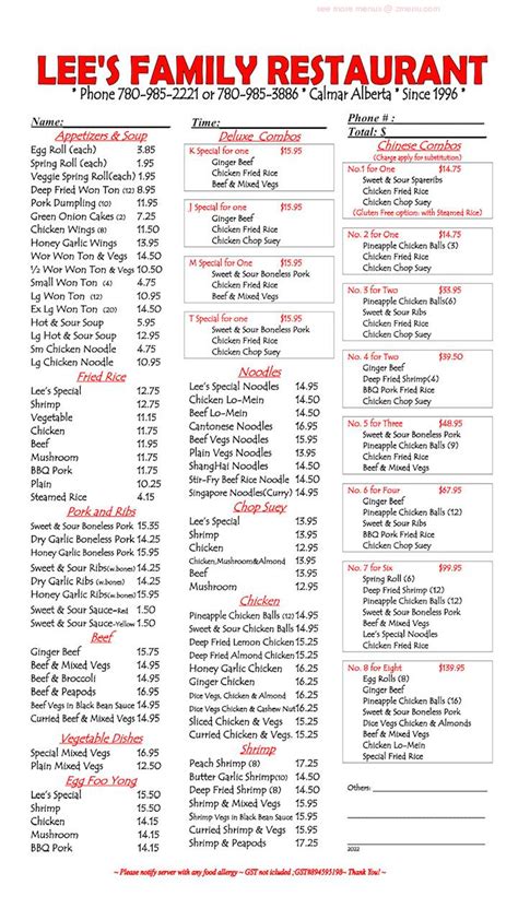 Online Menu of Lees Family Restaurant Restaurant, Calmar, Alberta, T0C ...