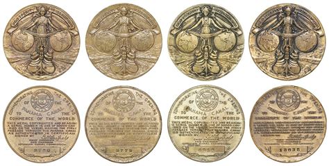 Lot of four Panama brass "Opening of the Panama Canal" medals of 1914 ...