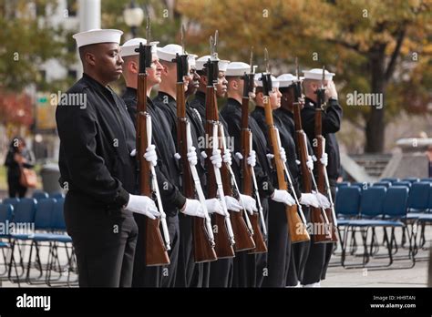 Navy ceremonial guard sailors full honors ceremony at the US Navy Memorial - Washington, DC USA ...