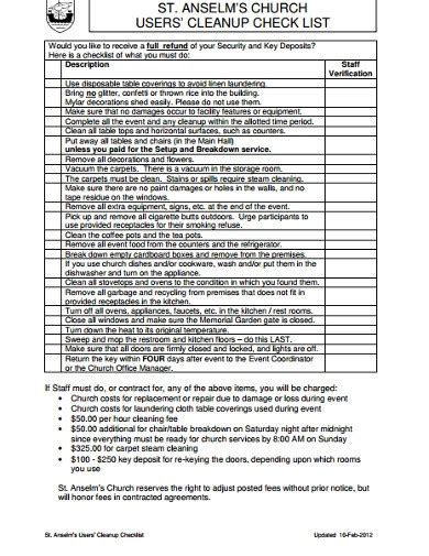 Church Cleaning Checklist - 7+ Examples, Format, Pdf