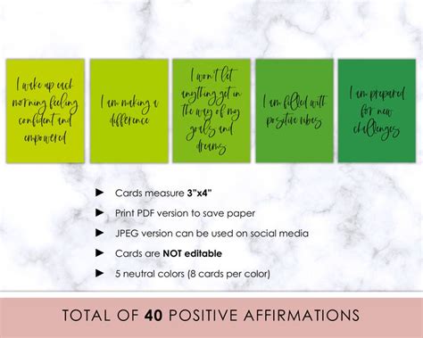 40 Green Positive Affirmations Printable Cards Daily Reminder - Etsy