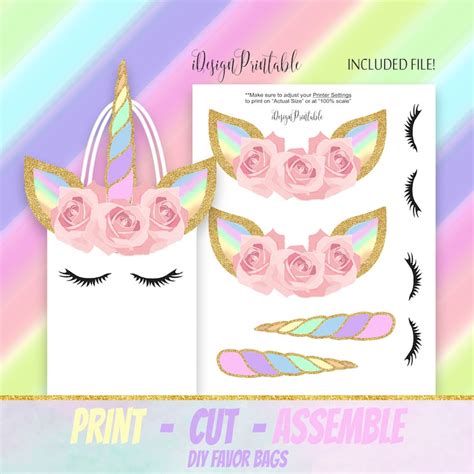 DIY Unicorn Favor Bags Instant Download Rainbow Unicorn Party - Etsy