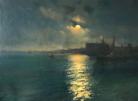 Moonlight, Seascape Original oil Painting, Museum Quality, One of a ...