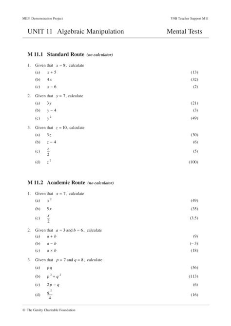 Algebraic Manipulation Worksheet for 6th - 7th Grade | Lesson Planet