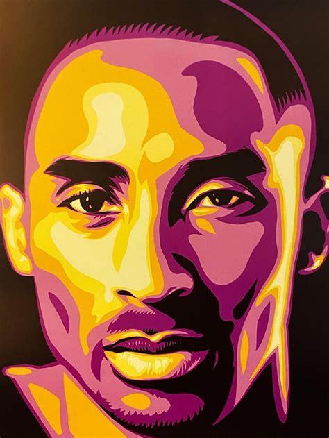 a painting of a man's face with yellow and purple colors on black background