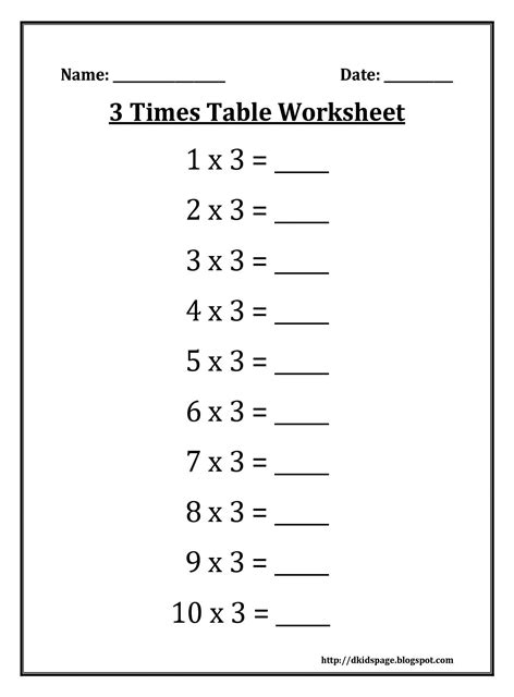 Multiplication Worksheets 3s