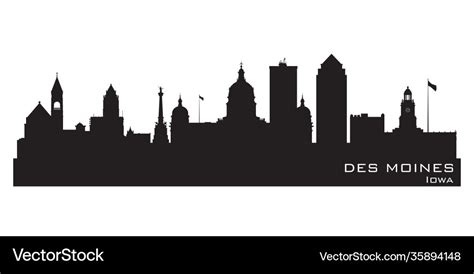 Des moines iowa city skyline silhouette Royalty Free Vector