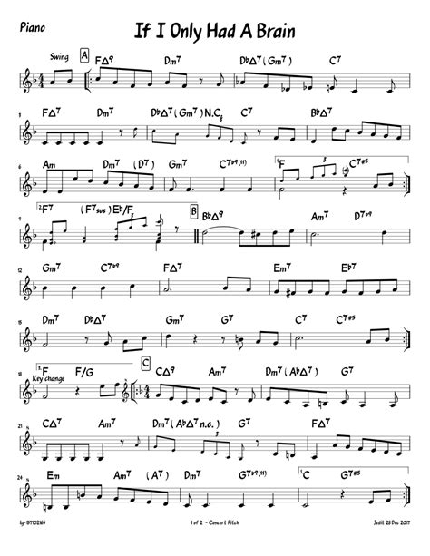 If I Only Had A Brain sheet music for Piano download free in PDF or MIDI