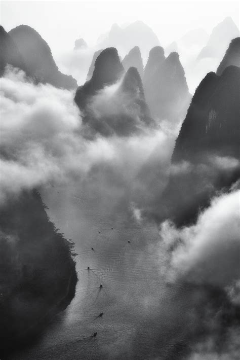 Mountains of Guilin, China : r/blackandwhite