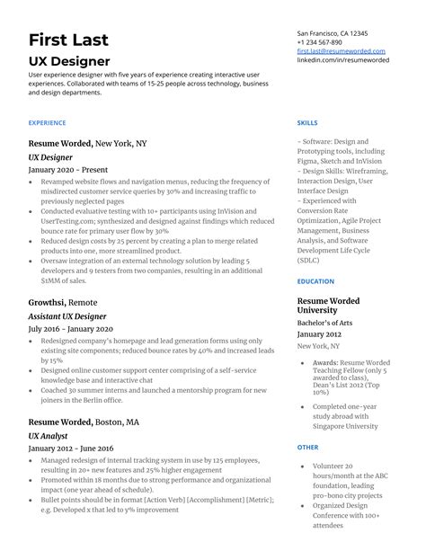 Ui Ux Designer Resume Sample - Design Talk