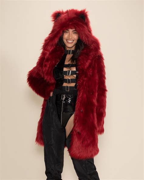 Red Velvet Wolf Classic Faux Fur Coat | Women's - SpiritHoods