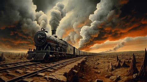 Premium AI Image | painting of a steam engine train traveling through a ...