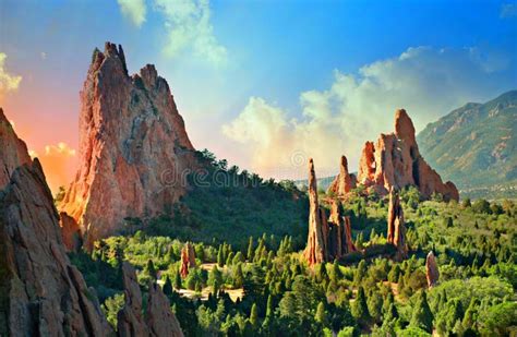 Rock Formations at Sunrise Garden of the Gods Stock Image - Image of ...