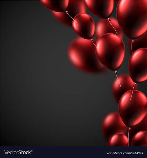 Black festive background with red shiny balloons Vector Image