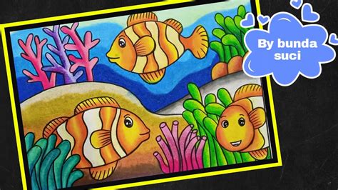 Cara mewarnai pemandangan bawah laut || mewarnai ikan nemo || how to draw underwater scenery ...