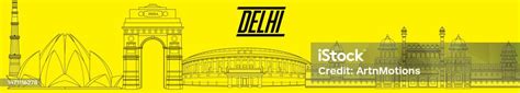 Delhi Skyline New Delhi City Line Art Vector Illustration With All ...