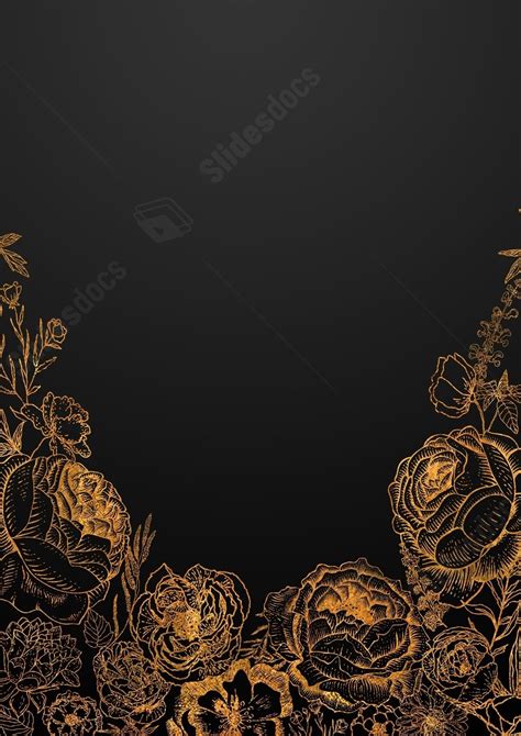 Exquisite Floral Texture In Black And Gold Line Drawing Page Border ...