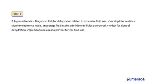 SOLVED: Nursing care plan for the following electrolyte imbalances: (at least 1 diagnosis each ...