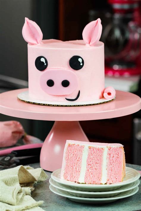 Pig Birthday Cake: Moist Pink Cake Layers w/ Buttercream Frosting