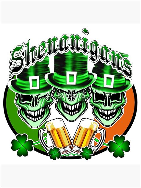 "Laughing Irish Leprechaun Skulls: Shenanigans" Art Print for Sale by ...