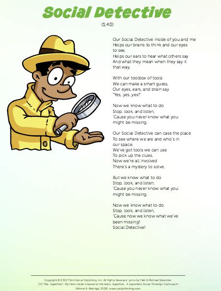 Social #Detective lyrics from the new #Superflex My Hero Inside music | Social thinking, Social ...