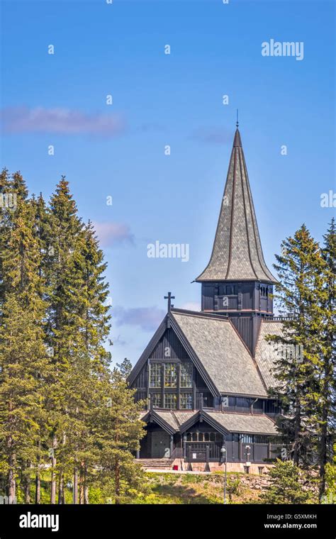 Wooden church Near Holmenkollen Ski Jump Tower Oslo Norway Stock Photo ...