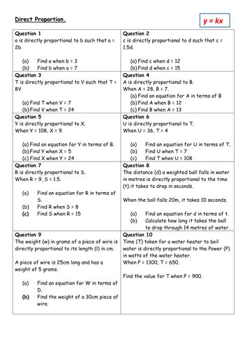 Direct Proportion Worksheet - Kid Worksheet Printable