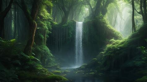 Premium AI Image | Mystical Forest Waterfall