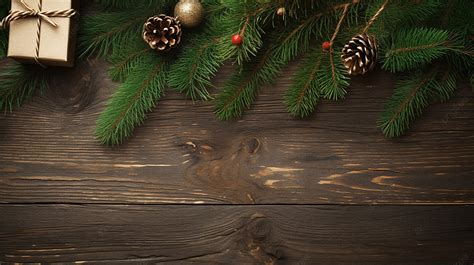 Christmas Rustic Background On Green Wood With Fir Branches And ...