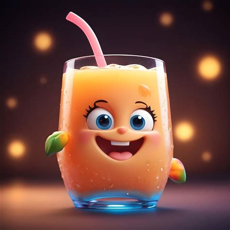 Premium Photo | Peach juice cartoon character