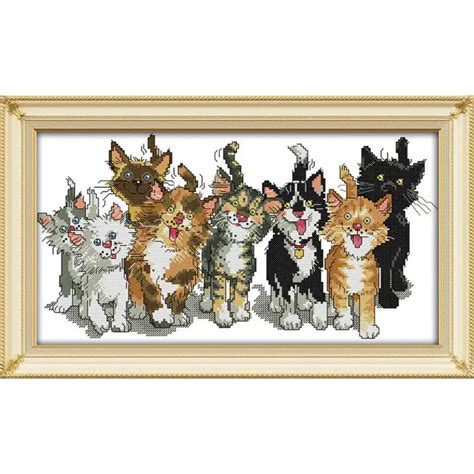 Joy Sunday Needlework Cross Stitch Kits printed canvas set embroidery Eight Cats Home decor ...