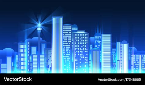 Night city lights panorama Royalty Free Vector Image