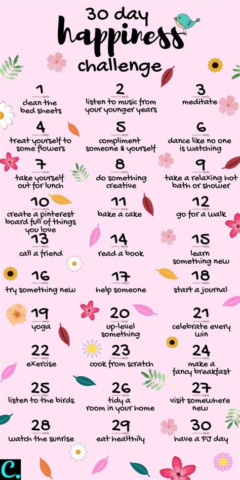 The Best 30 Day Happiness Challenge You Need To Try | Happiness challenge, Self care activities ...