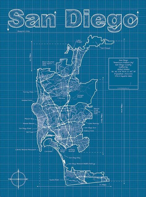 San Diego Artistic Blueprint Map. $30.00, via Etsy. Map Poster, Poster ...