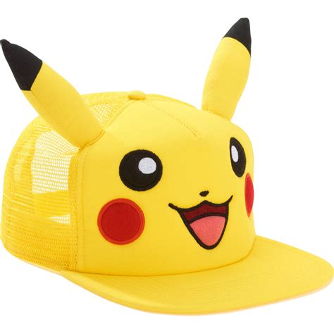 Pikachu Snapback Trucker Hat with Embroidered Pikachu Face, Mesh Panels ...