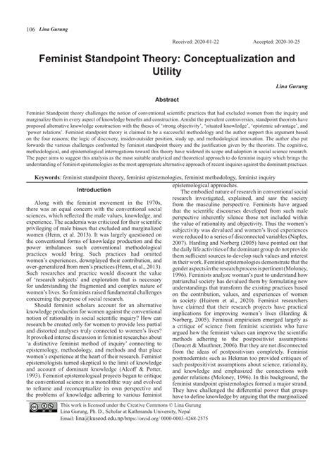 (PDF) Feminist Standpoint Theory: Conceptualization and Utility