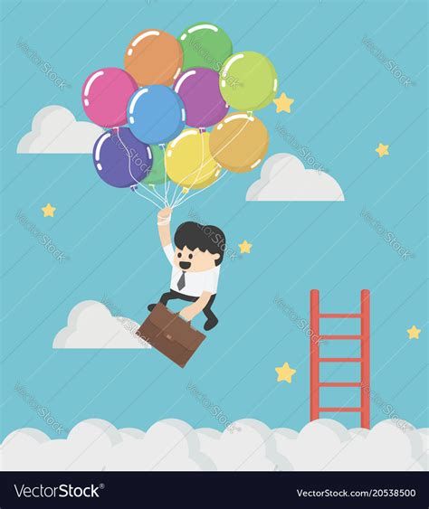 Businessman fly up away high on balloon concept Vector Image