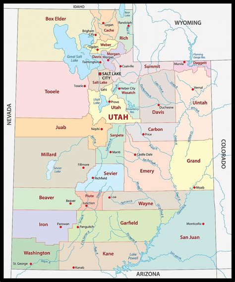 Map of Utah, including names of counties and county seats. | Download ...