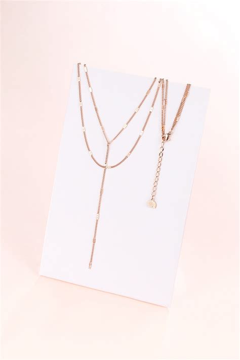 Y Layered Necklace Rose Gold – Hey Happiness