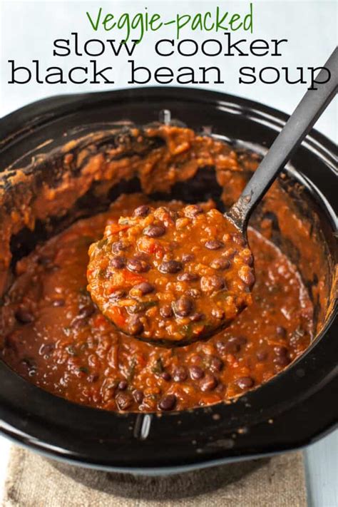 Veggie-Packed Slow Cooker Black Bean Soup - Easy Cheesy Vegetarian