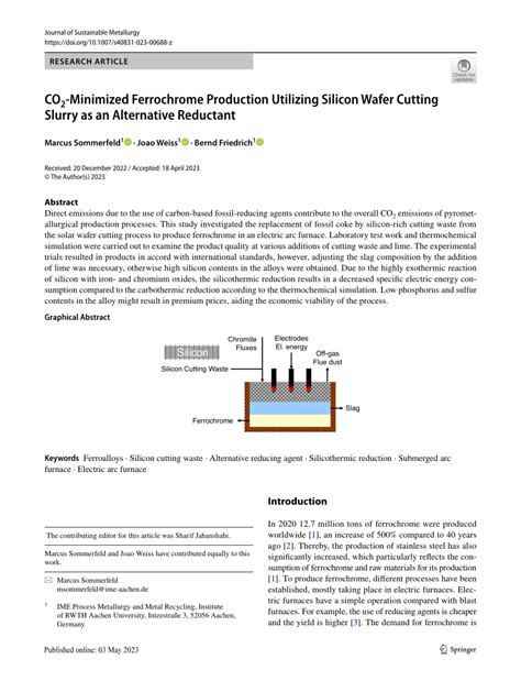 (PDF) CO2-Minimized Ferrochrome Production Utilizing Silicon Wafer Cutting Slurry as an ...