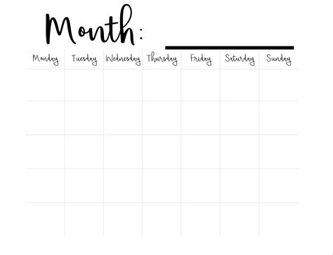 Printable Blank Monthly Calendar monday Start A3 11.7x16.5 - Etsy UK