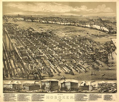 Hoboken, NJ, USA, 1881, the sand covered bluffs are covered in trees ...