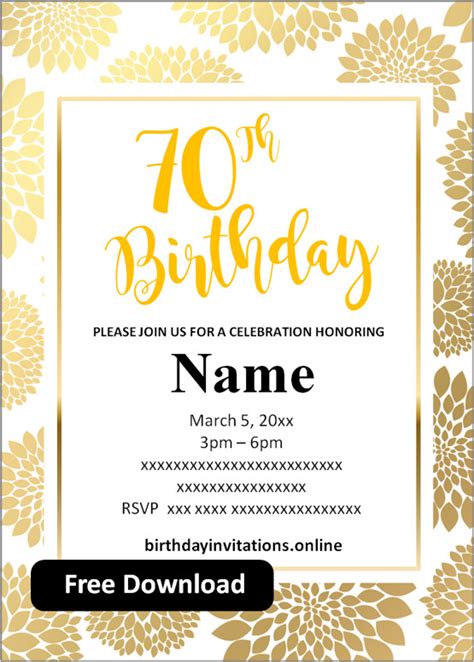 FREE Printable 70th birthday invitations Templates | Party Invitation