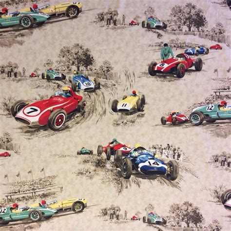 Grand Prix Race Car Tea Stained Retro Racing Sport Quilting Cotton ...