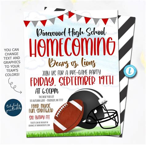 Homecoming Football Party Invite, Touchdowns Kick Off Party Invitation, High School Football ...