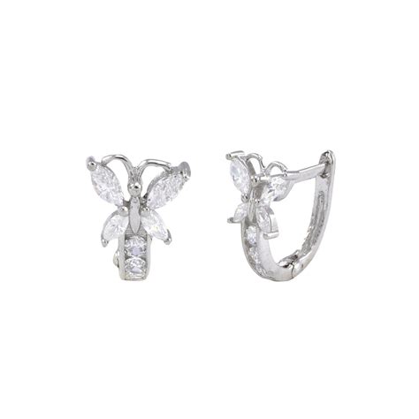 Butterfly Earrings Leverback CZ Cubic Zirconia Sterling Silver 10 colors | Butterfly earrings ...